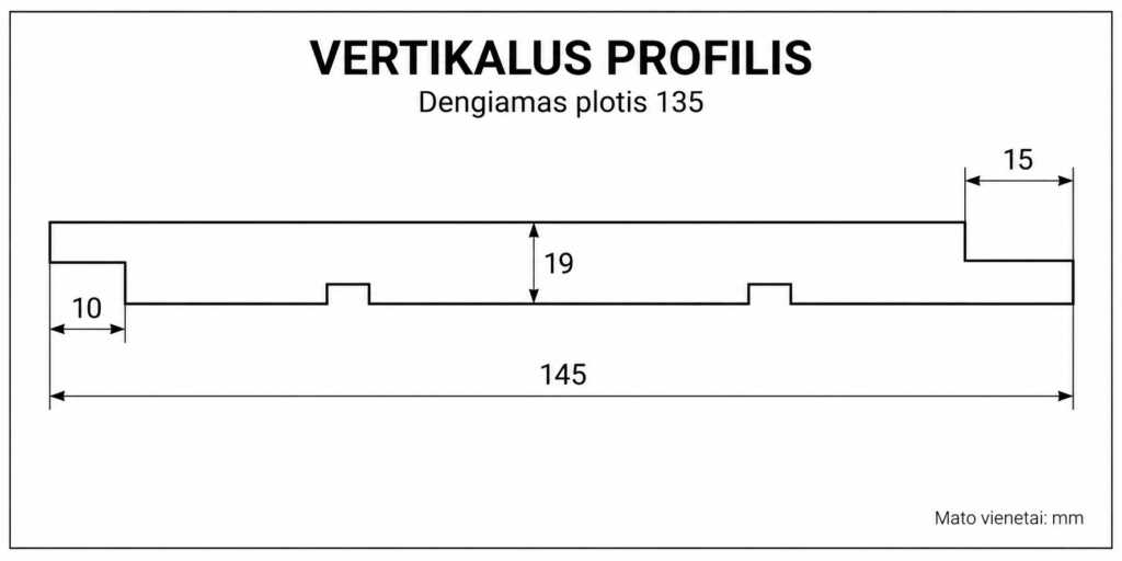Vertikalus fasado dailylenčių profilis – dengiamasis plotis 135 mm