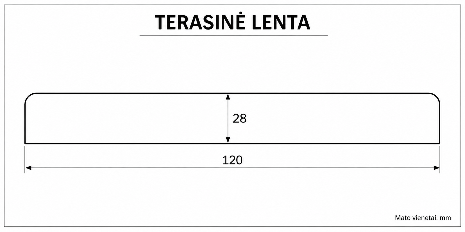 Terasinės lentos profilis 120 × 28 mm